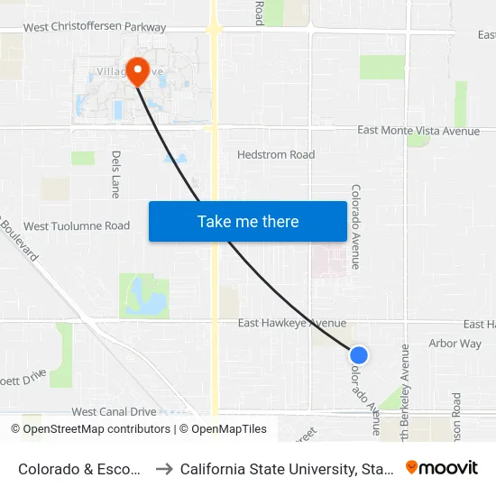 Colorado & Escondido to California State University, Stanislaus map