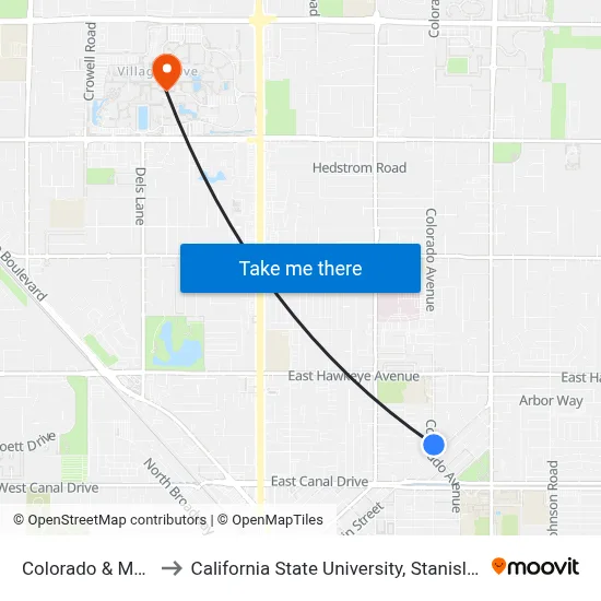Colorado & Main to California State University, Stanislaus map