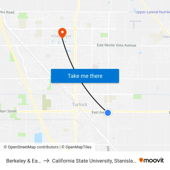 Berkeley & East to California State University, Stanislaus map