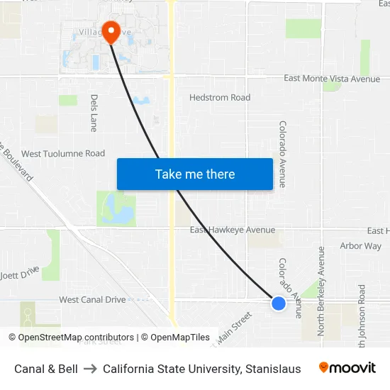 Canal & Bell to California State University, Stanislaus map