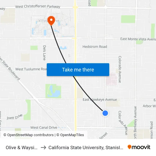 Olive & Wayside to California State University, Stanislaus map