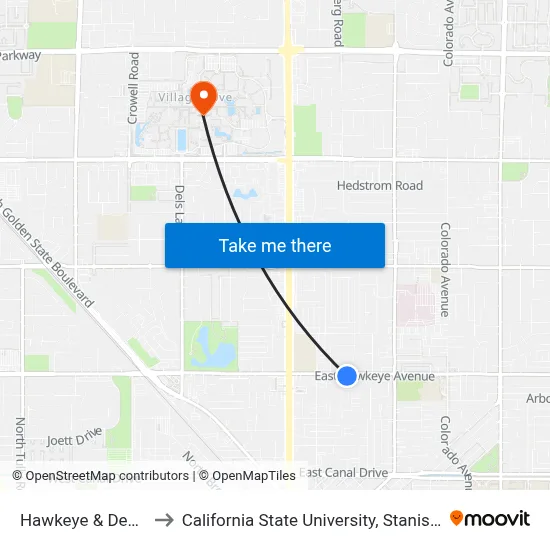 Hawkeye & Denair to California State University, Stanislaus map