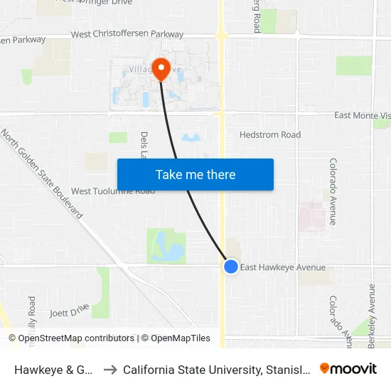 Hawkeye & Geer to California State University, Stanislaus map