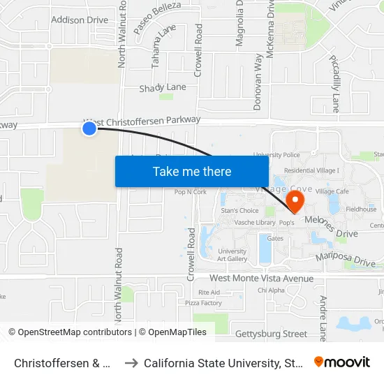 Christoffersen & Walnut to California State University, Stanislaus map