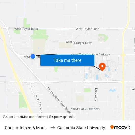Christoffersen & Mountain View to California State University, Stanislaus map