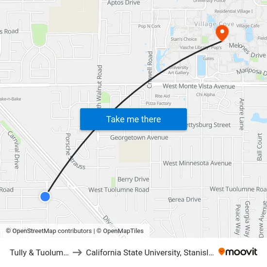 Tully & Tuolumne to California State University, Stanislaus map