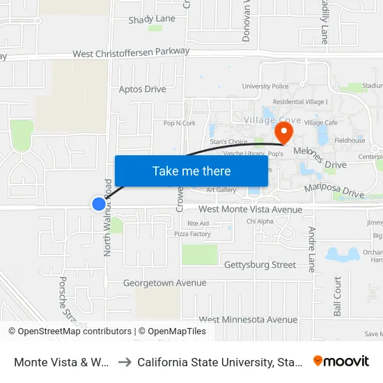 Monte Vista & Walnut to California State University, Stanislaus map