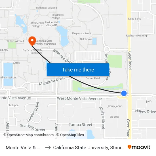 Monte Vista & Geer to California State University, Stanislaus map