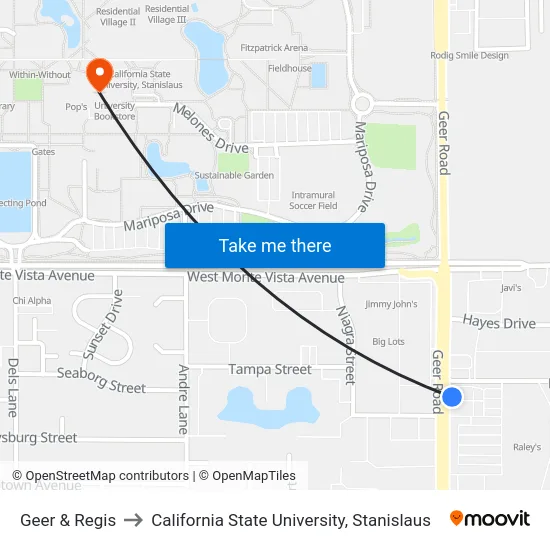 Geer & Regis to California State University, Stanislaus map