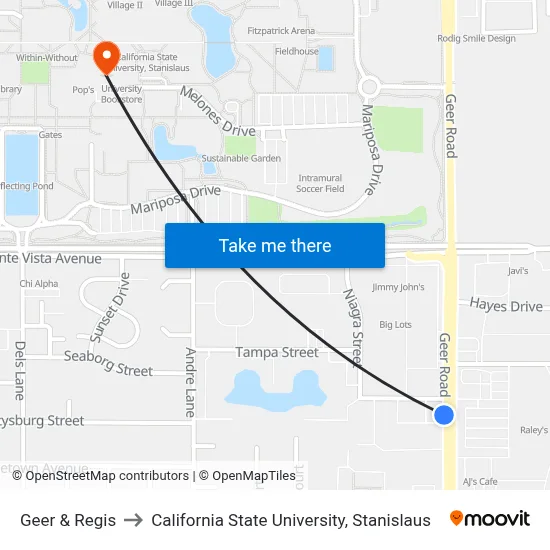 Geer & Regis to California State University, Stanislaus map