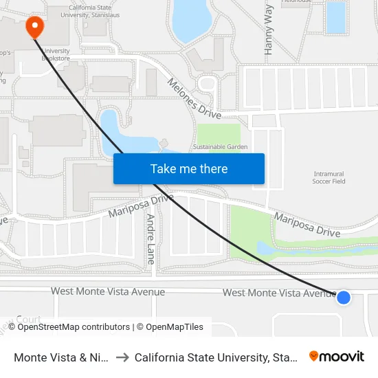 Monte Vista & Niagra to California State University, Stanislaus map