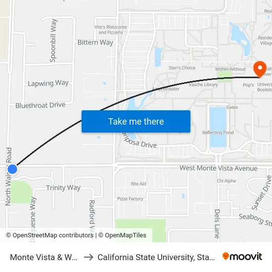 Monte Vista & Walnut to California State University, Stanislaus map