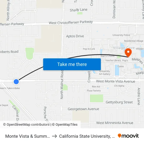 Monte Vista & Summer Creek to California State University, Stanislaus map
