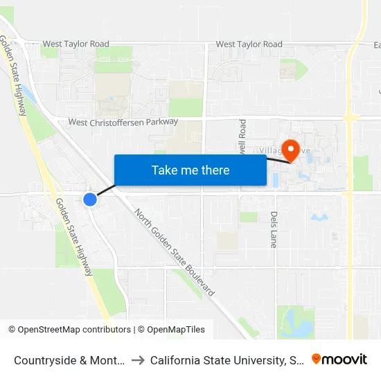 Countryside & Monte Vista to California State University, Stanislaus map