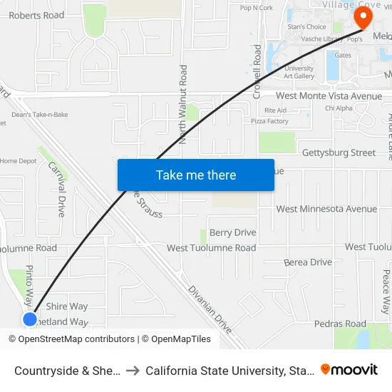 Countryside & Shetland to California State University, Stanislaus map