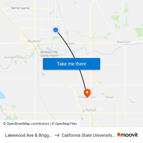 Lakewood Ave & Briggsmore Ave to California State University, Stanislaus map