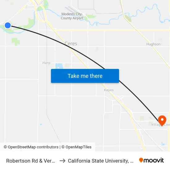 Robertson Rd & Vernon Ave to California State University, Stanislaus map