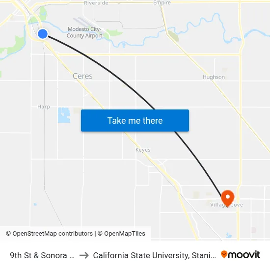 9th St & Sonora Ave to California State University, Stanislaus map