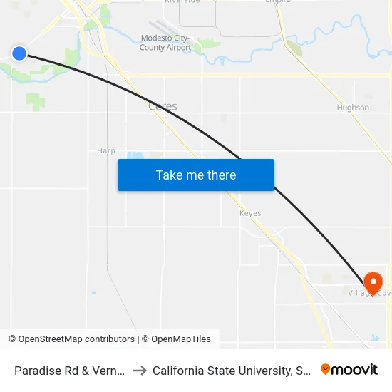 Paradise Rd & Vernon Ave to California State University, Stanislaus map