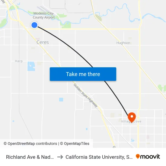 Richland Ave & Nadine Ave to California State University, Stanislaus map