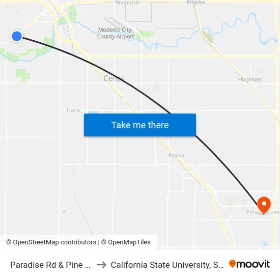 Paradise Rd & Pine Tree Ln to California State University, Stanislaus map