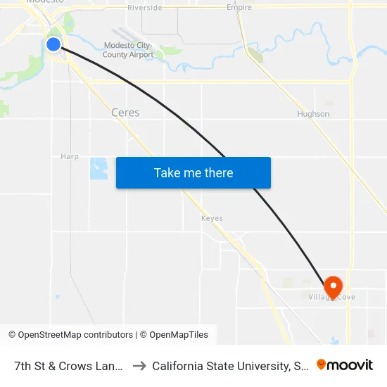7th St & Crows Landing Rd to California State University, Stanislaus map