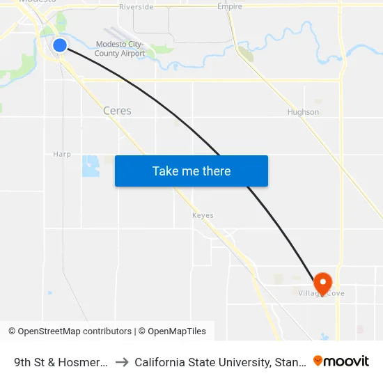 9th St & Hosmer Ave to California State University, Stanislaus map