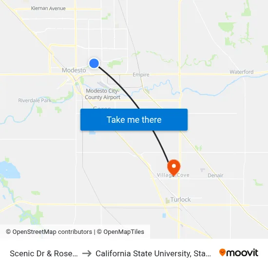 Scenic Dr & Rose Ave to California State University, Stanislaus map