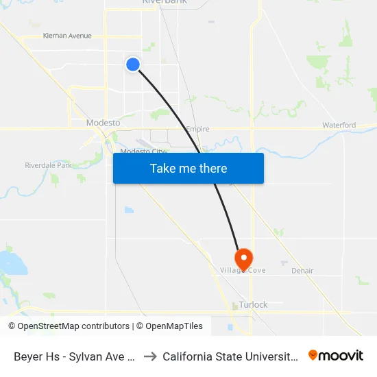 Beyer Hs - Sylvan Ave & Boyce Ln to California State University, Stanislaus map