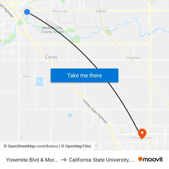 Yosemite Blvd & Morton Blvd to California State University, Stanislaus map