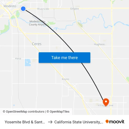 Yosemite Blvd & Santa Rita Ave to California State University, Stanislaus map