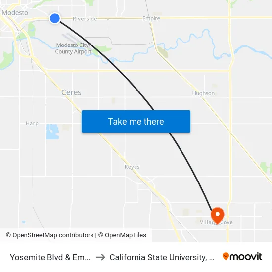 Yosemite Blvd & Empire Ave to California State University, Stanislaus map