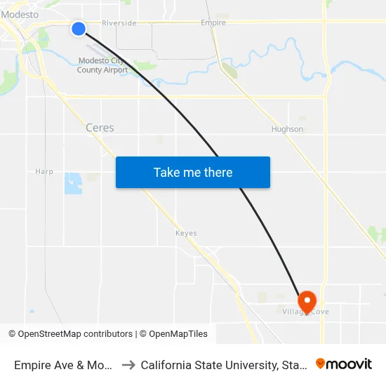 Empire Ave & Mono Dr to California State University, Stanislaus map