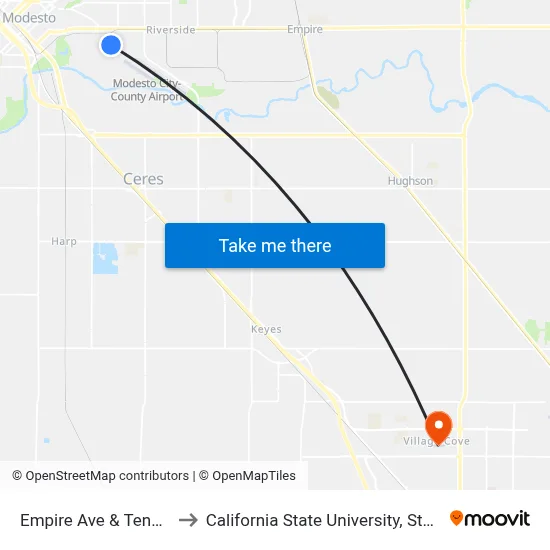 Empire Ave & Tenaya Dr to California State University, Stanislaus map