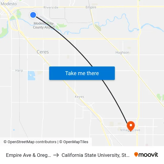 Empire Ave & Oregon Dr to California State University, Stanislaus map