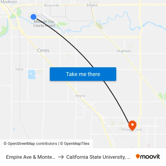 Empire Ave & Monterey Ave to California State University, Stanislaus map