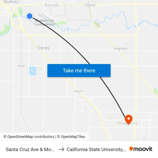 Santa Cruz Ave & Monterey Ave to California State University, Stanislaus map