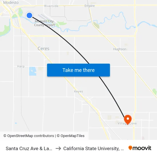Santa Cruz Ave & Larkin Ave to California State University, Stanislaus map