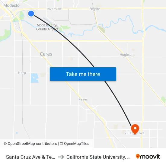 Santa Cruz Ave & Tenaya Dr to California State University, Stanislaus map