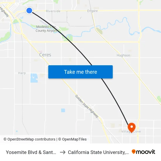 Yosemite Blvd & Santa Ana Ave to California State University, Stanislaus map