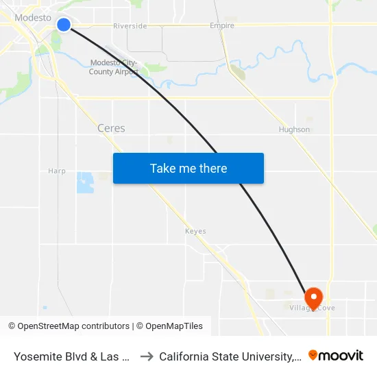 Yosemite Blvd & Las Flores Ave to California State University, Stanislaus map