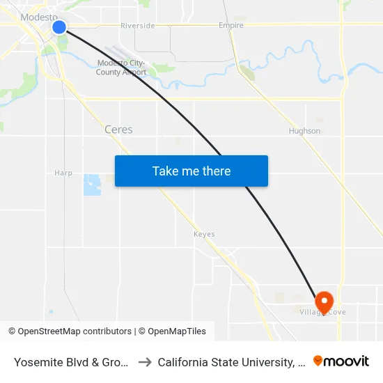 Yosemite Blvd & Groveland St to California State University, Stanislaus map