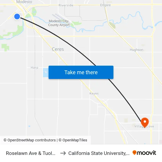 Roselawn Ave & Tuolumne Blvd to California State University, Stanislaus map