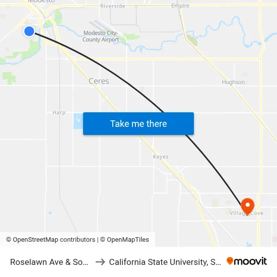 Roselawn Ave & South Ave to California State University, Stanislaus map