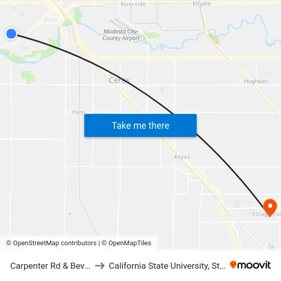 Carpenter Rd & Beverly Dr to California State University, Stanislaus map