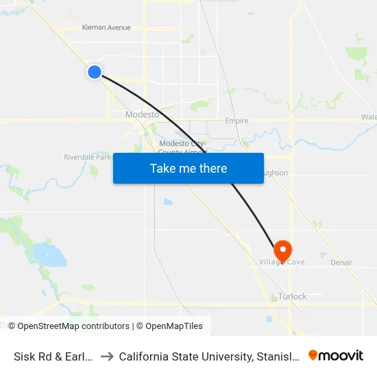 Sisk Rd & Earl St to California State University, Stanislaus map