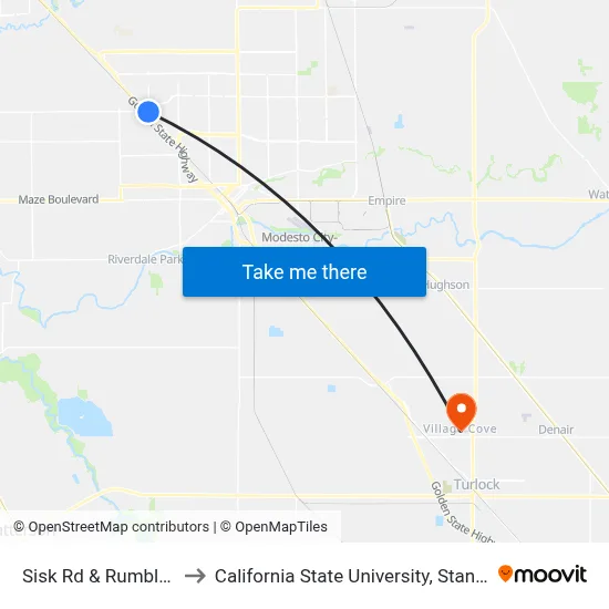 Sisk Rd & Rumble Rd to California State University, Stanislaus map