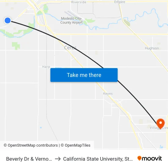 Beverly Dr & Vernon Ave to California State University, Stanislaus map