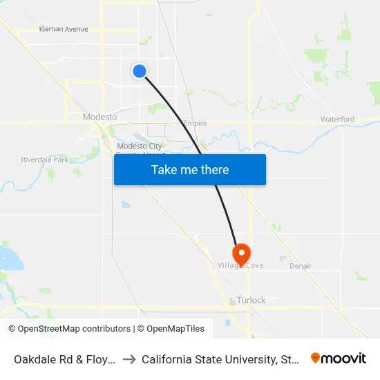 Oakdale Rd & Floyd Ave to California State University, Stanislaus map
