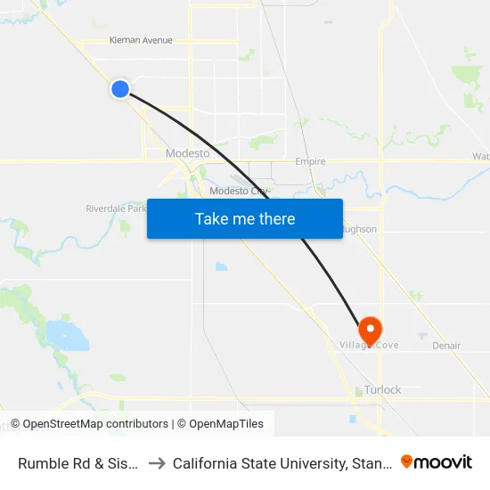 Rumble Rd & Sisk Rd to California State University, Stanislaus map